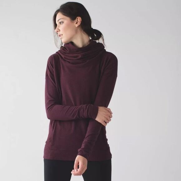 Lululemon Stress Less Pullover Hoodie Burgundy Cowlneck Sweatshirt Size 2 - Picture 1 of 9